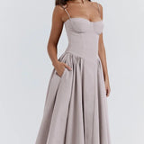 Damen A-Linien Midi Hochzeitsgast Kleid