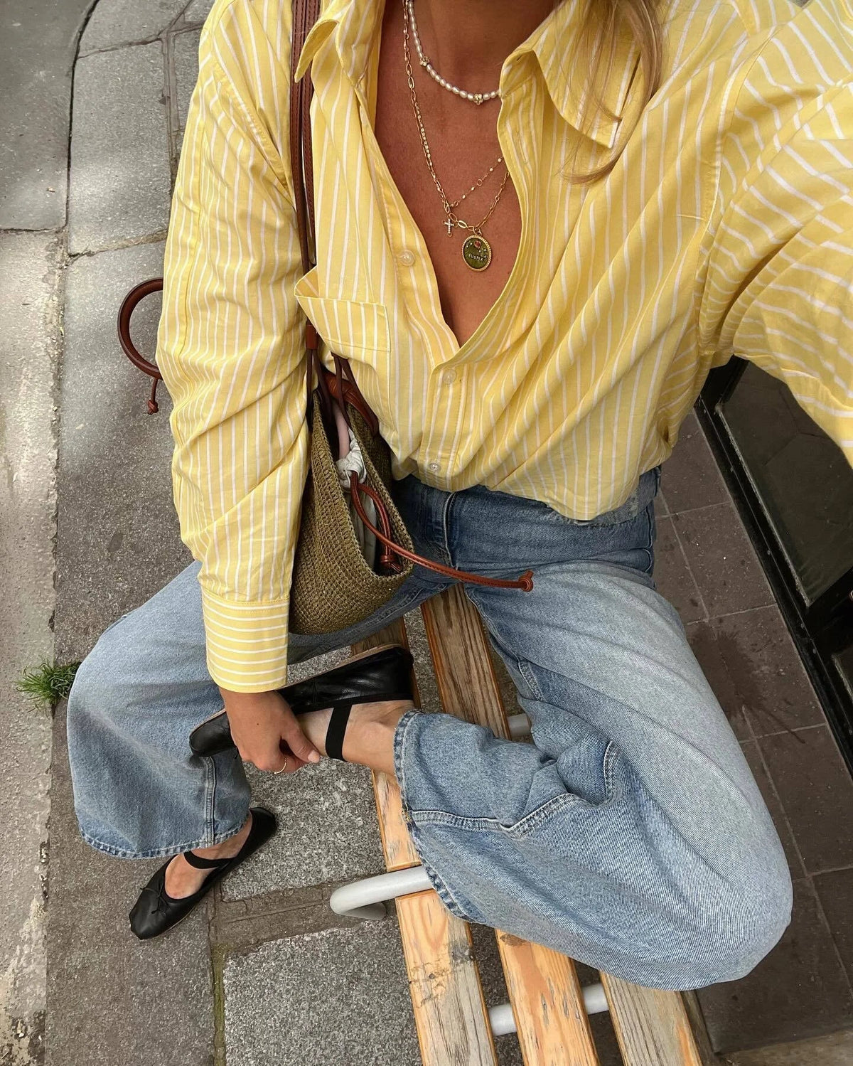 Blusa larga para mujer con rayas y cuello