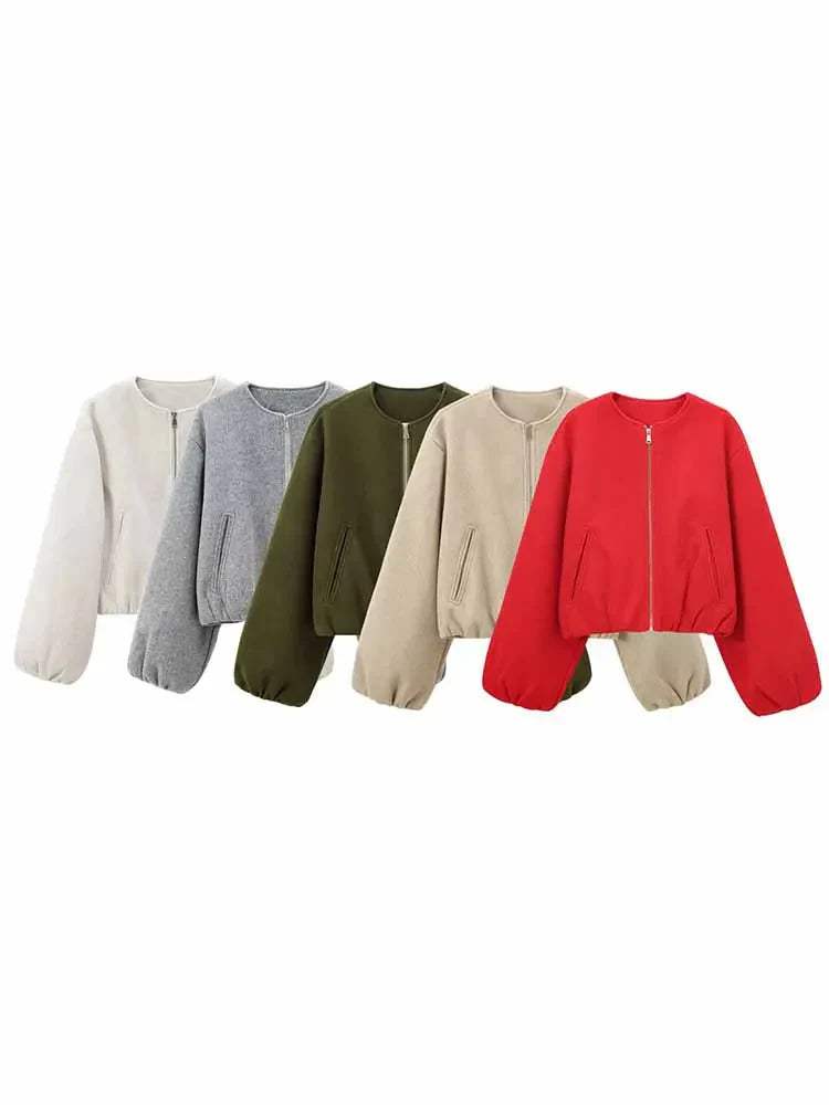 Damen Reißverschluss mit Taschen Übergangsjacke