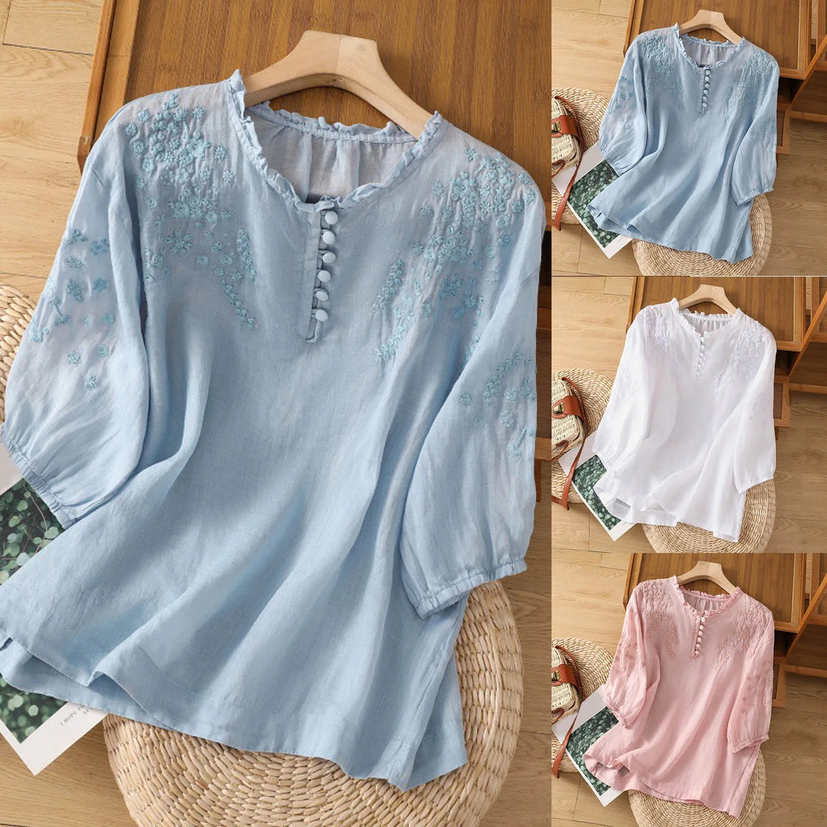 Aurora | Blumenmuster Rüschenbesatz Bluse