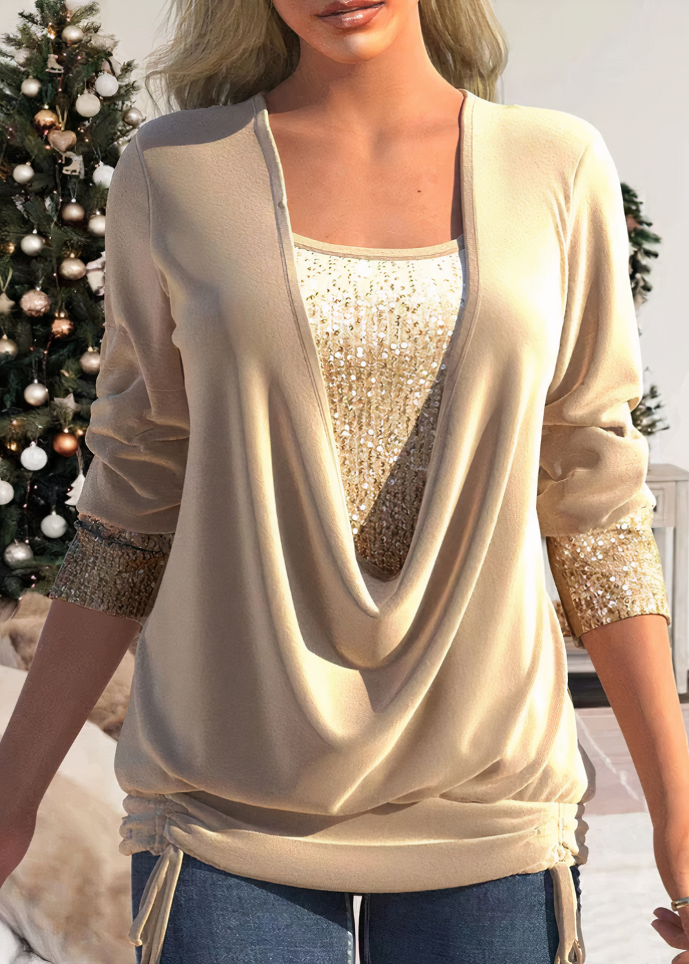 Kira | Top de manga larga con brillo para mujer | Elegante