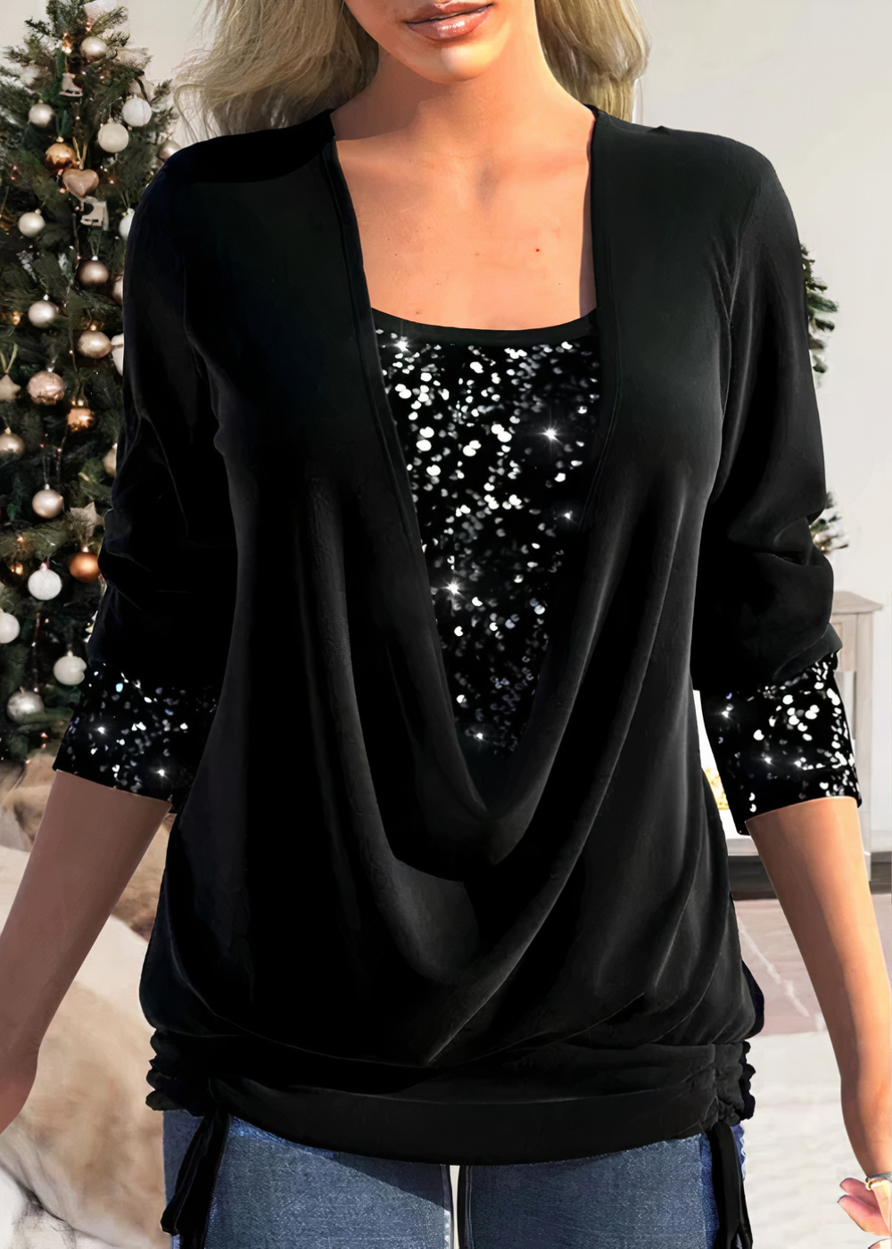 Kira | Top de manga larga con brillo para mujer | Elegante