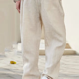 Herren Beige Weites Bein Leinenhose