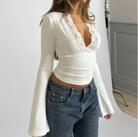 Damen V-Ausschnitt Passgenau Lang Shirt