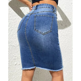Damen Hoher Taille Knie-Länge Bleistift Jeansrock