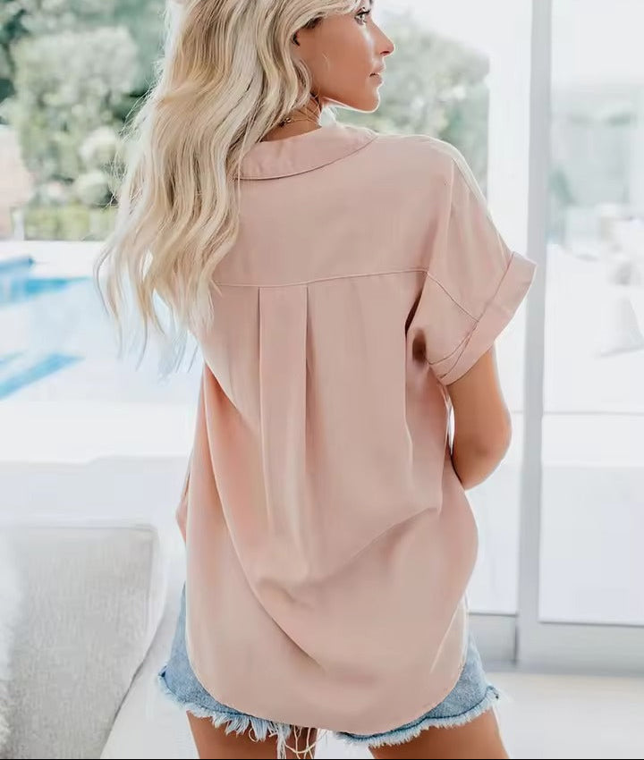 Loise | Damen Kragen Knopfbluse | Kurzarm
