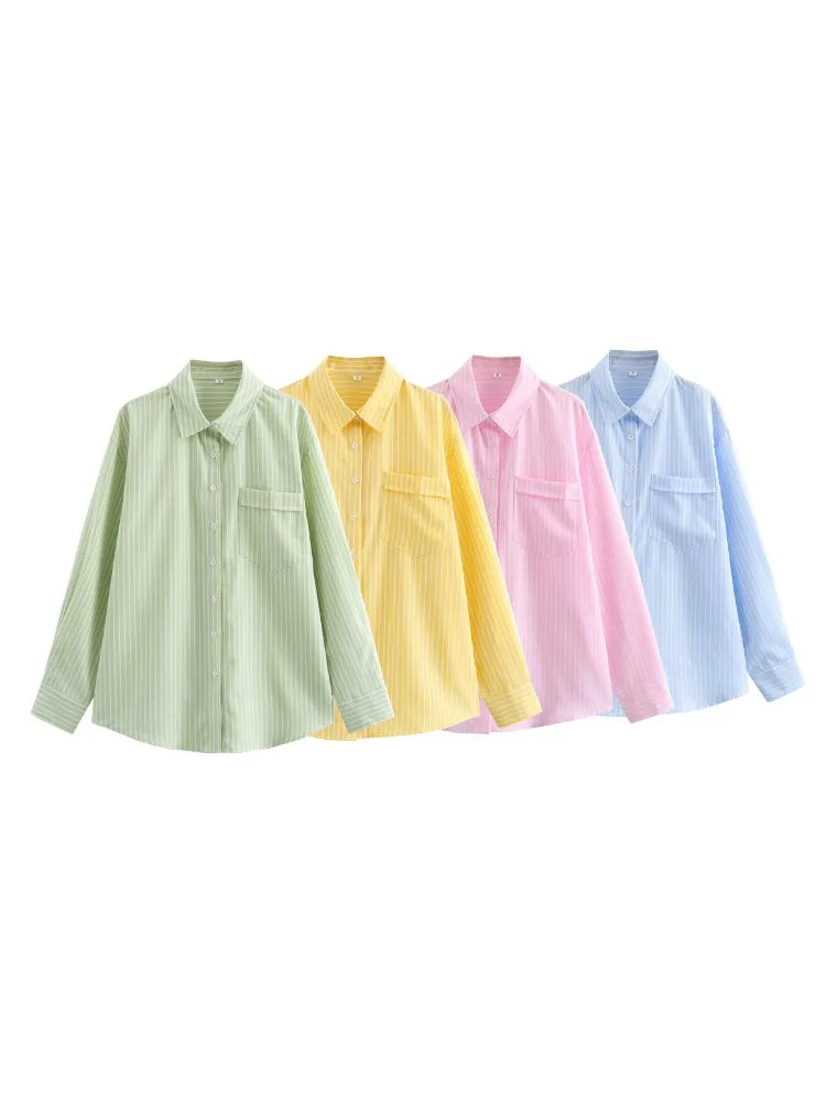 Blusa larga para mujer con rayas y cuello
