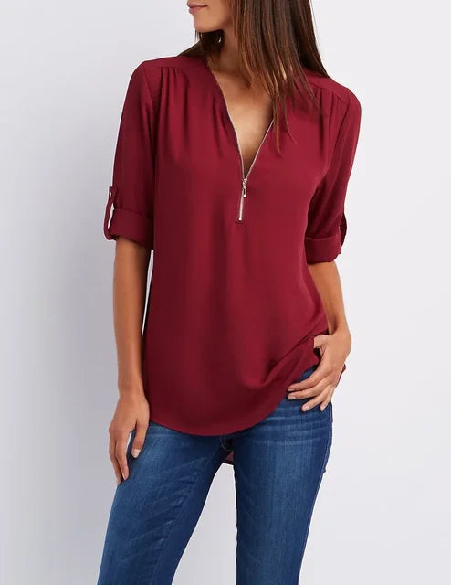 Gerda | Damen Lässiger Oberteil | Half-Zipper