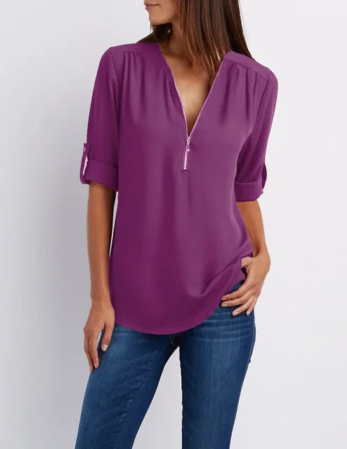 Gerda | Damen Lässiger Oberteil | Half-Zipper