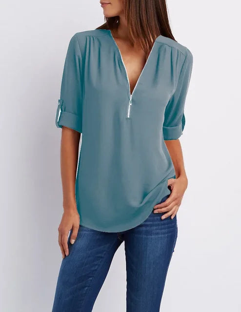 Gerda | Damen Lässiger Oberteil | Half-Zipper