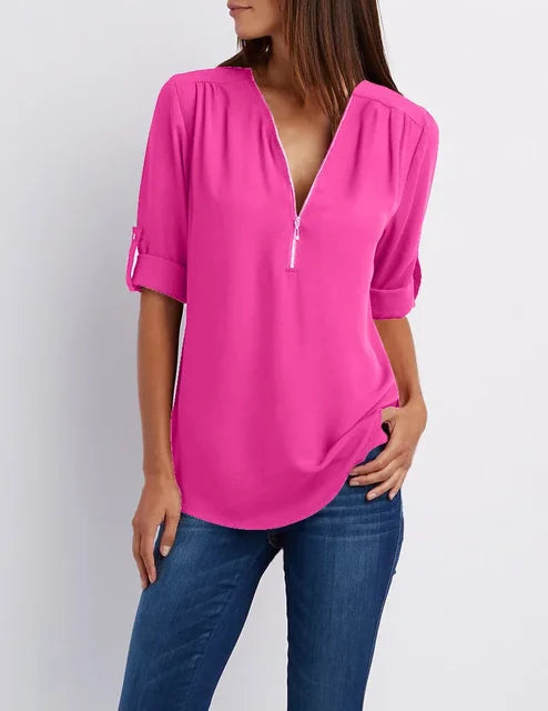 Gerda | Damen Lässiger Oberteil | Half-Zipper