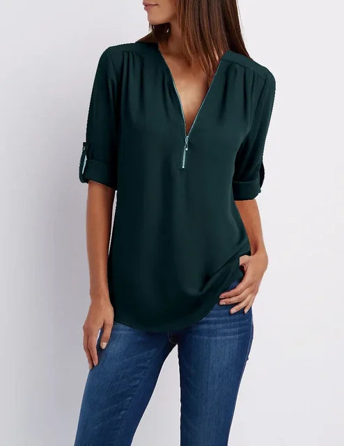 Gerda | Damen Lässiger Oberteil | Half-Zipper
