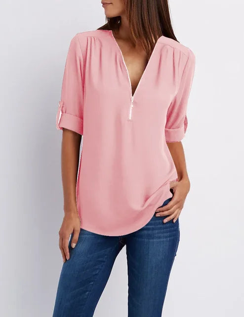 Gerda | Damen Lässiger Oberteil | Half-Zipper