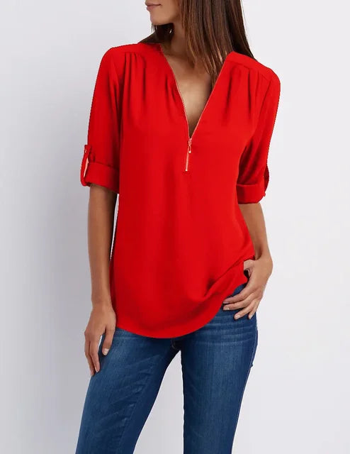 Gerda | Damen Lässiger Oberteil | Half-Zipper