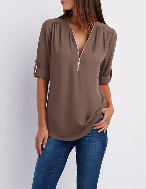 Gerda | Damen Lässiger Oberteil | Half-Zipper