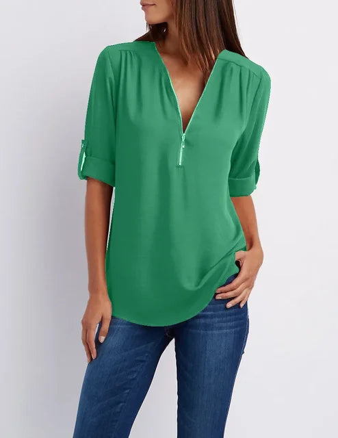 Gerda | Damen Lässiger Oberteil | Half-Zipper