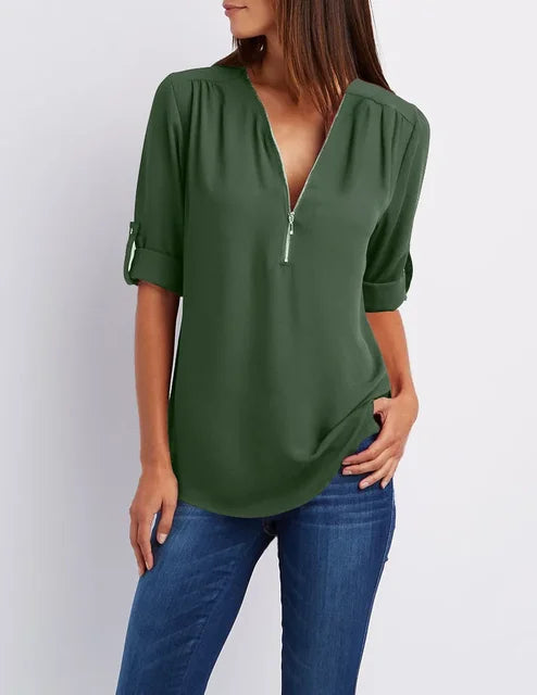 Gerda | Damen Lässiger Oberteil | Half-Zipper