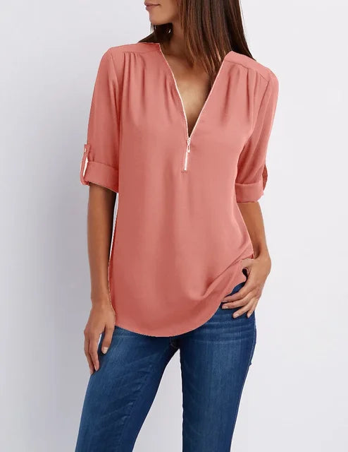 Gerda | Damen Lässiger Oberteil | Half-Zipper
