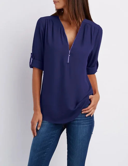 Gerda | Damen Lässiger Oberteil | Half-Zipper