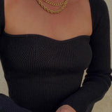 Damen Schwarz Gestrickt Lang Shirt