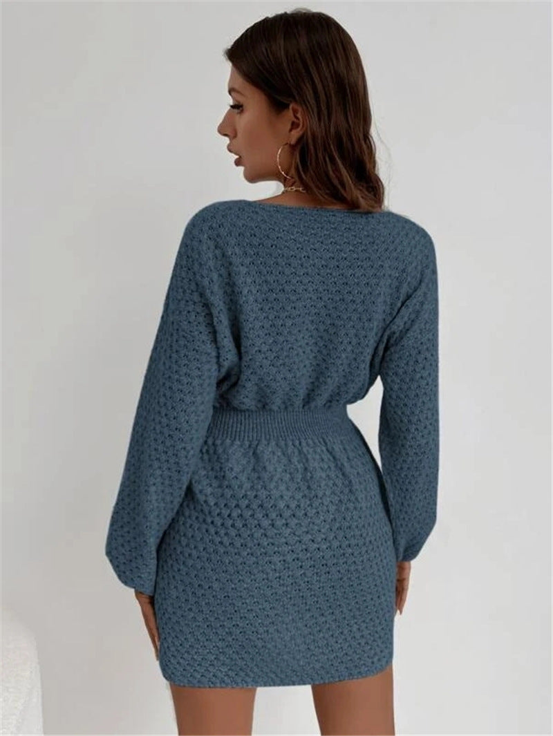 Damen Texturiert Langarm Strickkleid