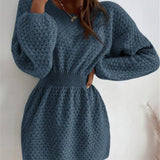 Damen Texturiert Langarm Strickkleid