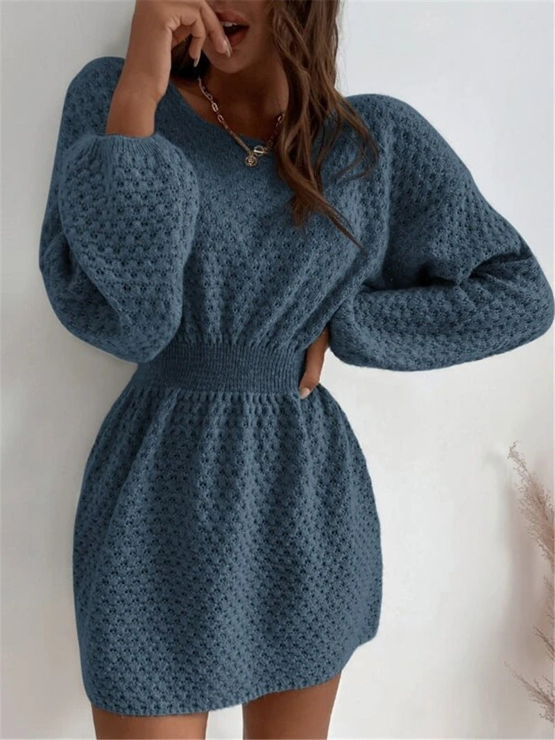 Damen Texturiert Langarm Strickkleid