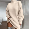 Damen Langarm Rollkragen Strickkleid
