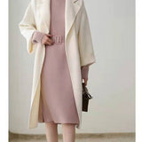 Damen Gegürtet Midi Strickkleid