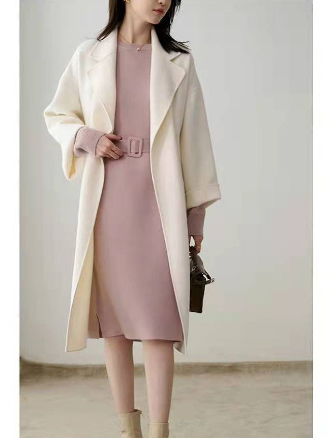 Damen Gegürtet Midi Strickkleid