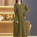 Damen V-Ausschnitt Midi Strickkleid