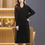 Damen V-Ausschnitt Midi Strickkleid