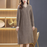 Damen V-Ausschnitt Midi Strickkleid