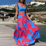 Damen Zweiteiler Bedruckt Maxi Sommerkleid