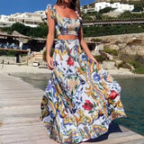 Damen Zweiteiler Bedruckt Maxi Sommerkleid