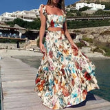 Damen Zweiteiler Bedruckt Maxi Sommerkleid