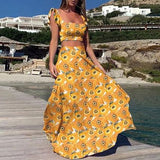 Damen Zweiteiler Bedruckt Maxi Sommerkleid