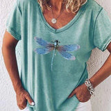 Eleanor | Camiseta con escote en V y estampado de libélulas