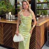 Damen Ärmellos Pailletten Silvester Kleid