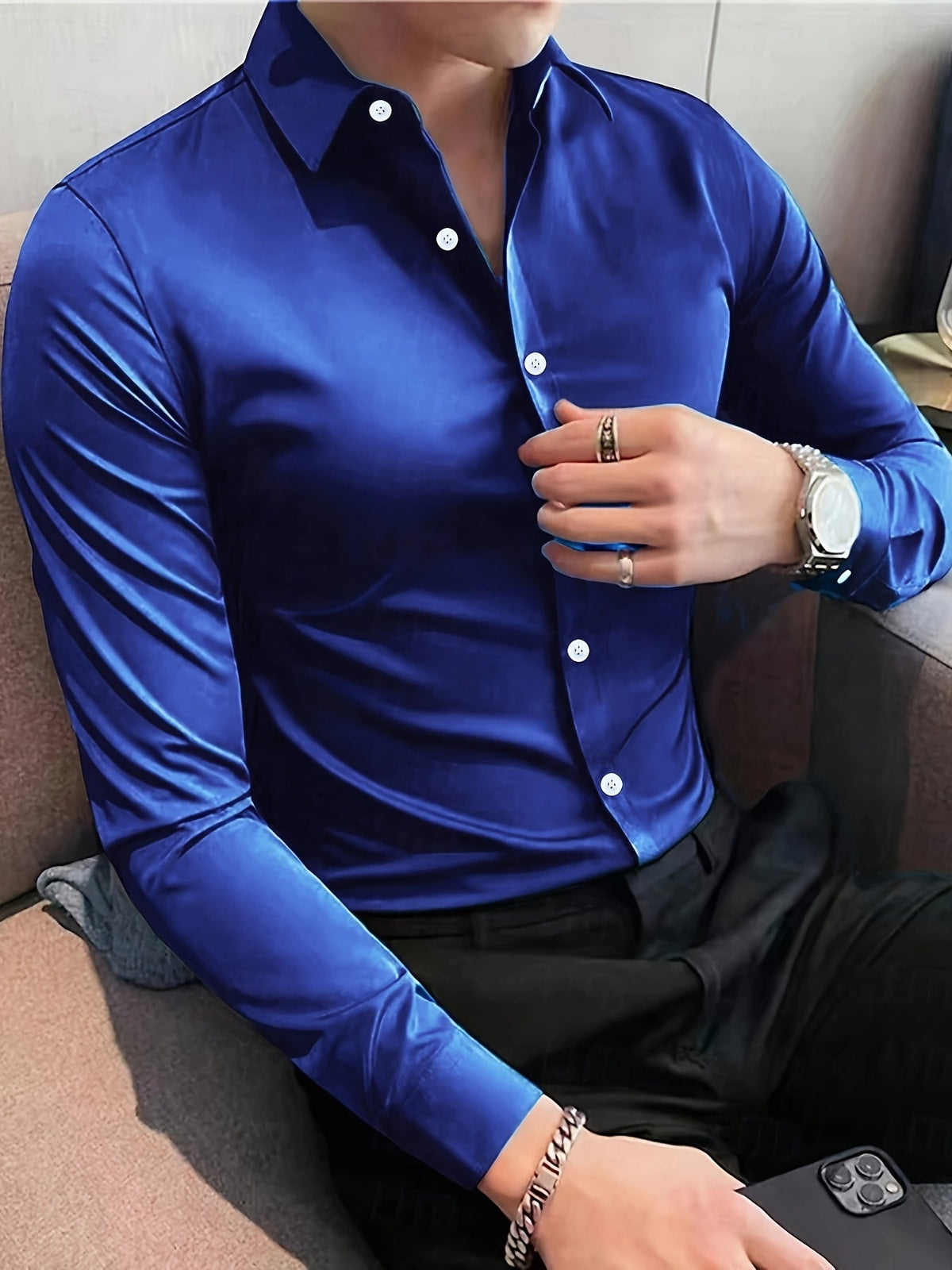 Herren Knopfleiste Langarm Hemd