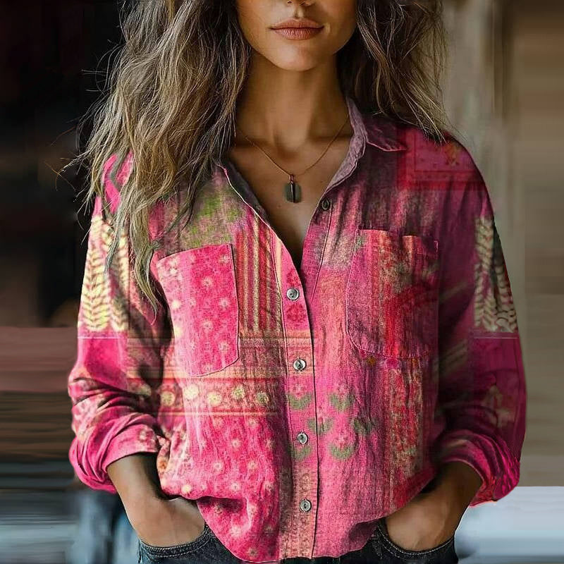 Amelia | Boho-Muster Quasten-Bindung Bluse