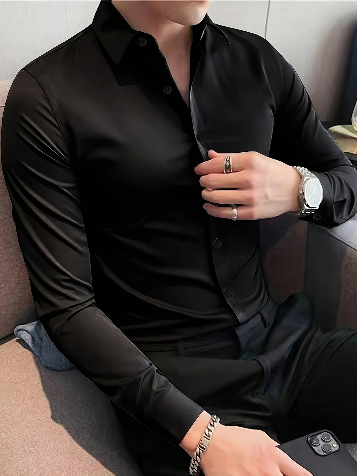 Herren Knopfleiste Langarm Hemd
