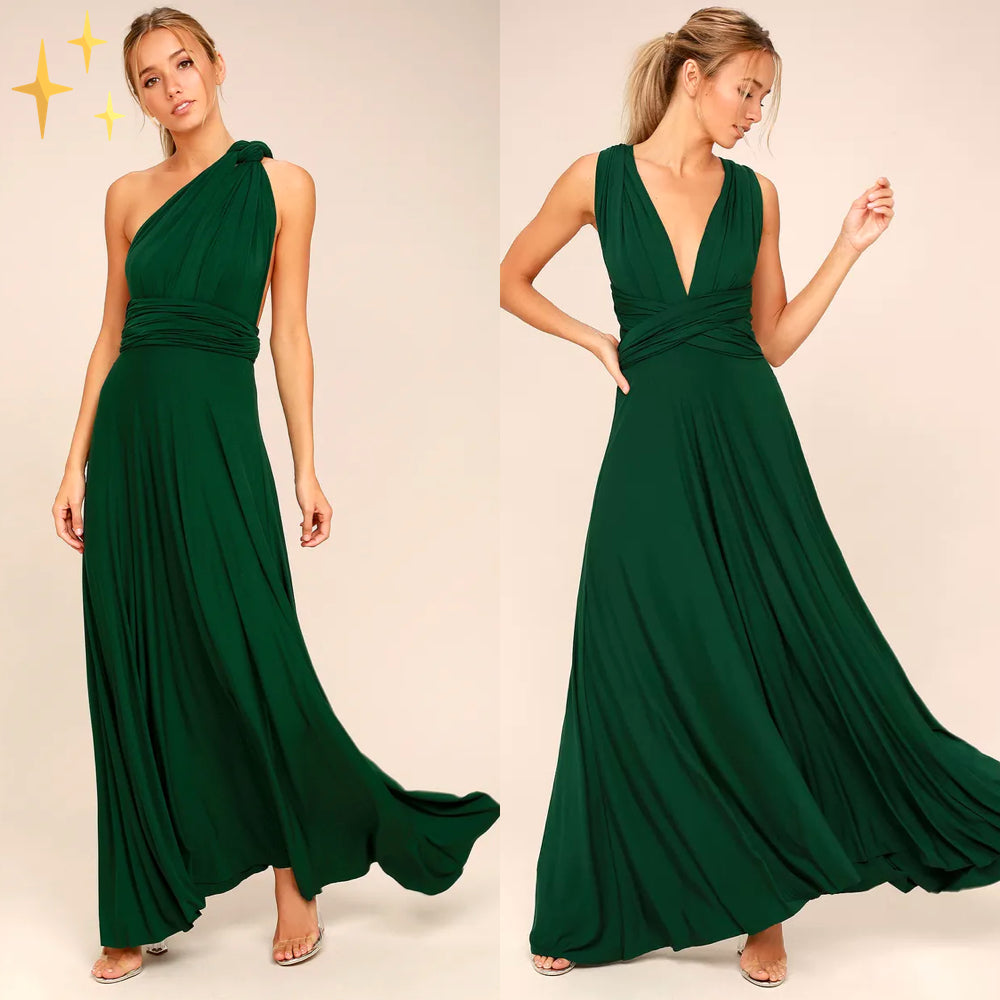 Damen Ärmellos Wickel Maxi Hochzeitsgast Kleid