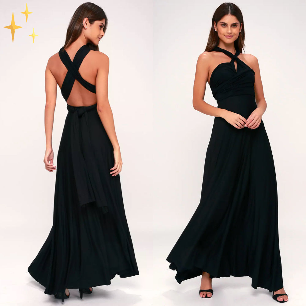Damen Ärmellos Wickel Maxi Hochzeitsgast Kleid