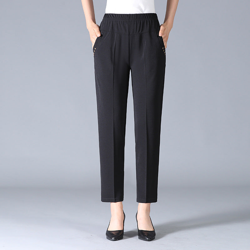 Damen Elastischer Bund mit Taschen Stoffhose