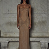 Damen Trägerlos Maxi Abendkleid