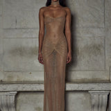 Damen Trägerlos Maxi Abendkleid