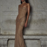 Damen Trägerlos Maxi Abendkleid