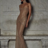 Damen Trägerlos Maxi Abendkleid