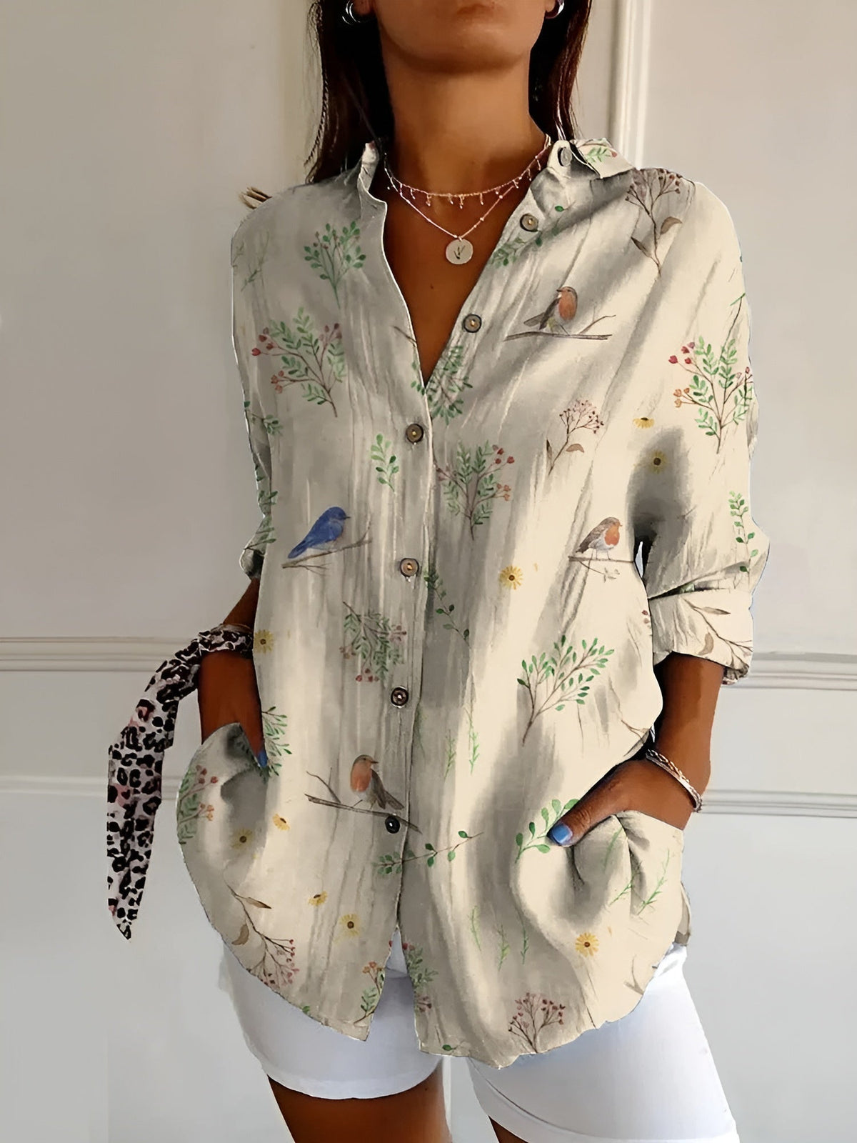 Gabriella | Kerbenausschnitt Mixed Print Bluse
